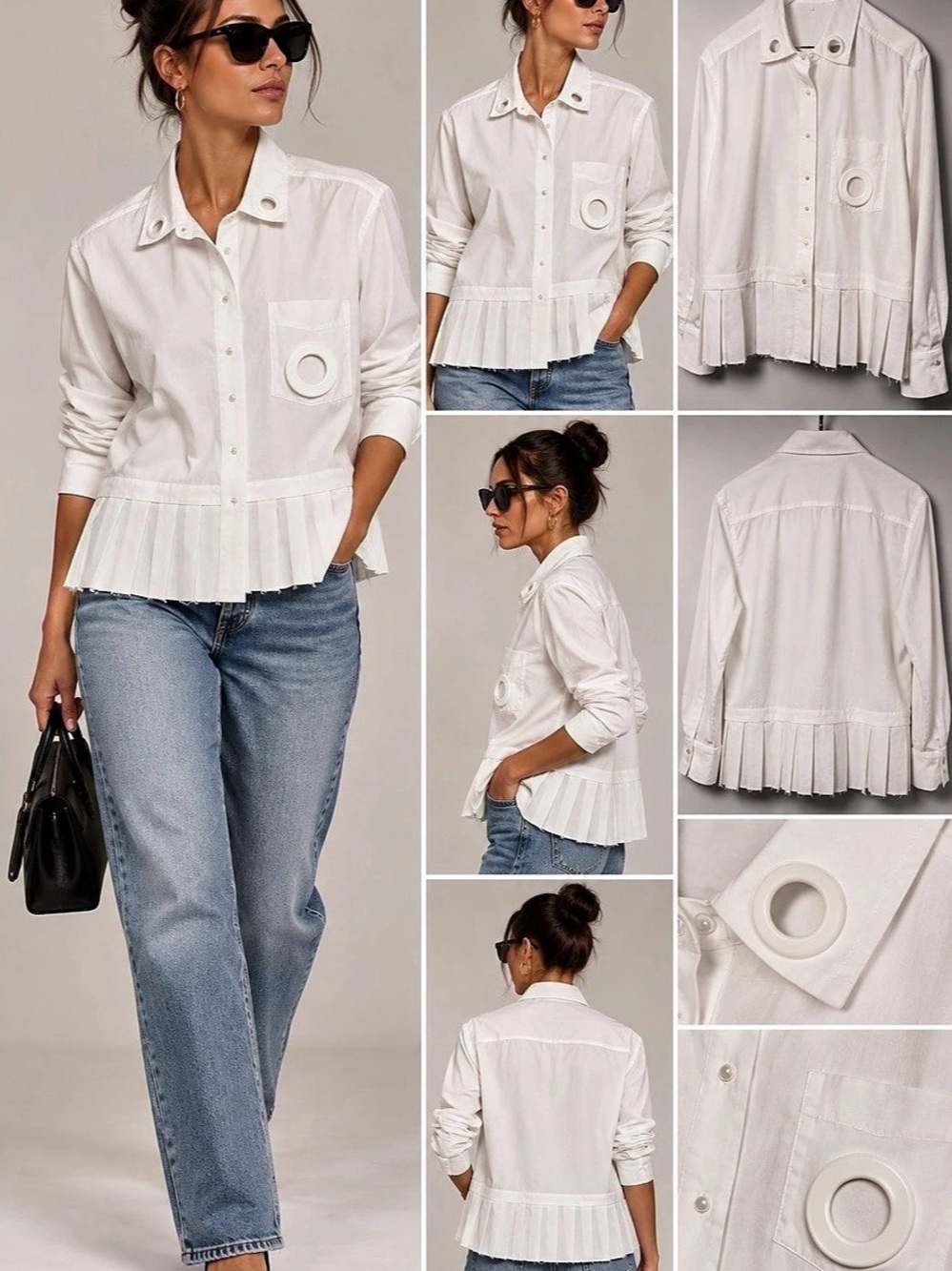 Andrea Pompilio white cotton pleated hem shirt IT 40 Size 4-6